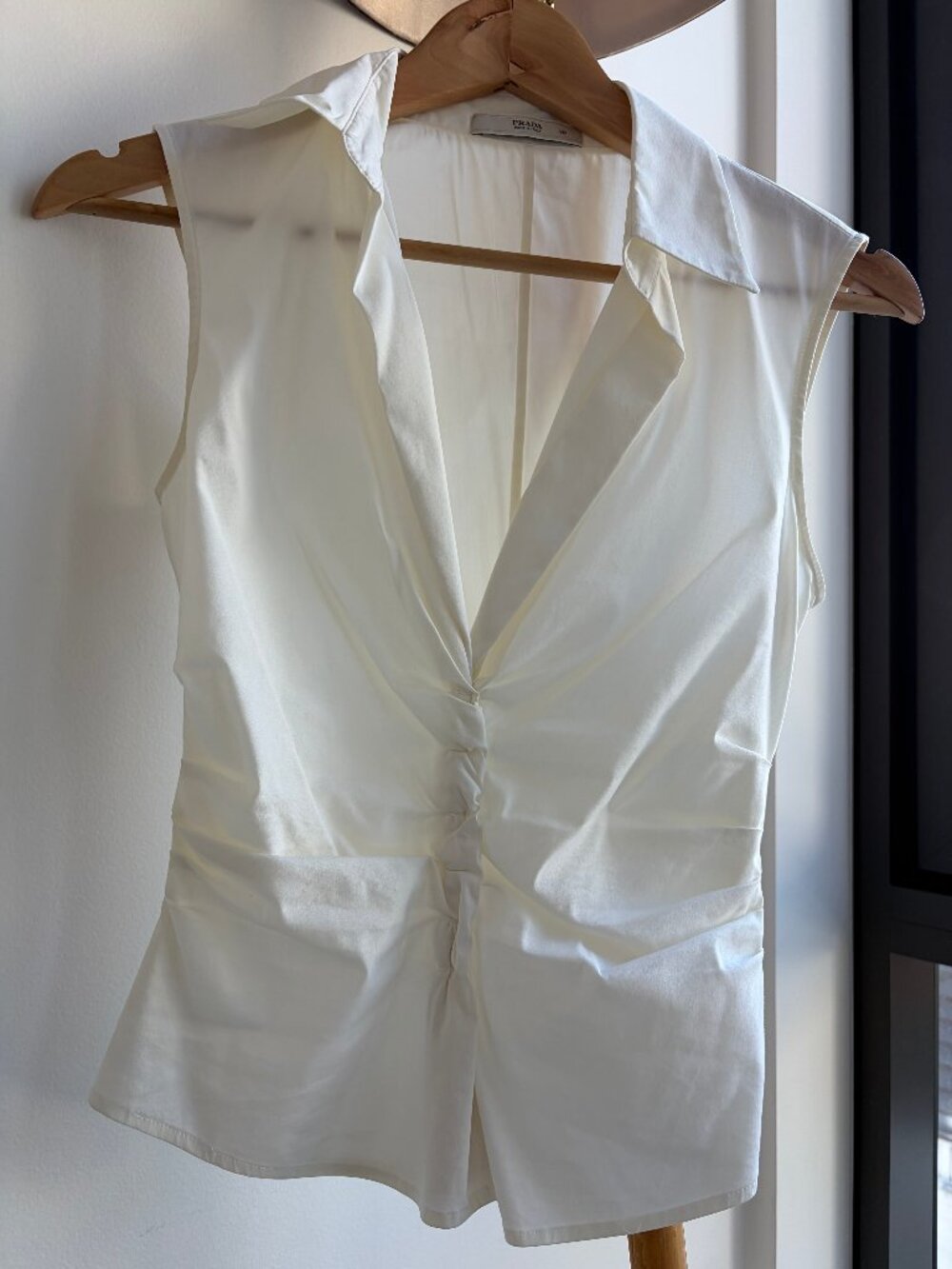 Prada White Ruched Sleeveless Top Size 38